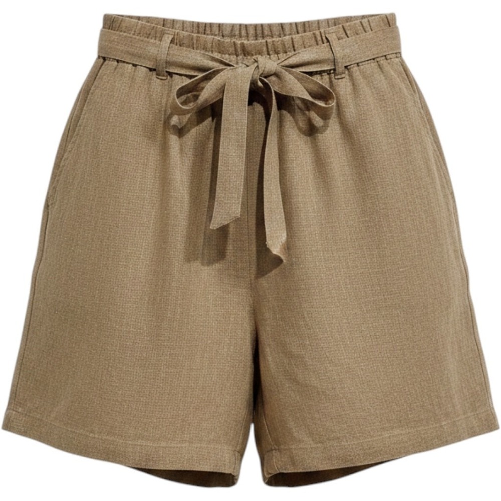 Harvé Benard Vintage Beige Linen Tie Culotte Bermuda Shorts Size Medium